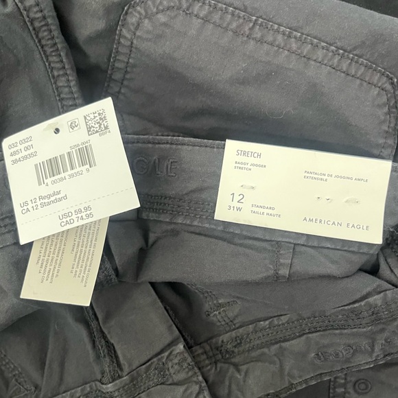 American Eagle Black Stretch Baggy Jogger High Rise Cargo Utility Pants NWT P - Picture 7 of 8